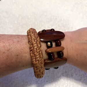 Natural Wood and Woven Bracelet Duo